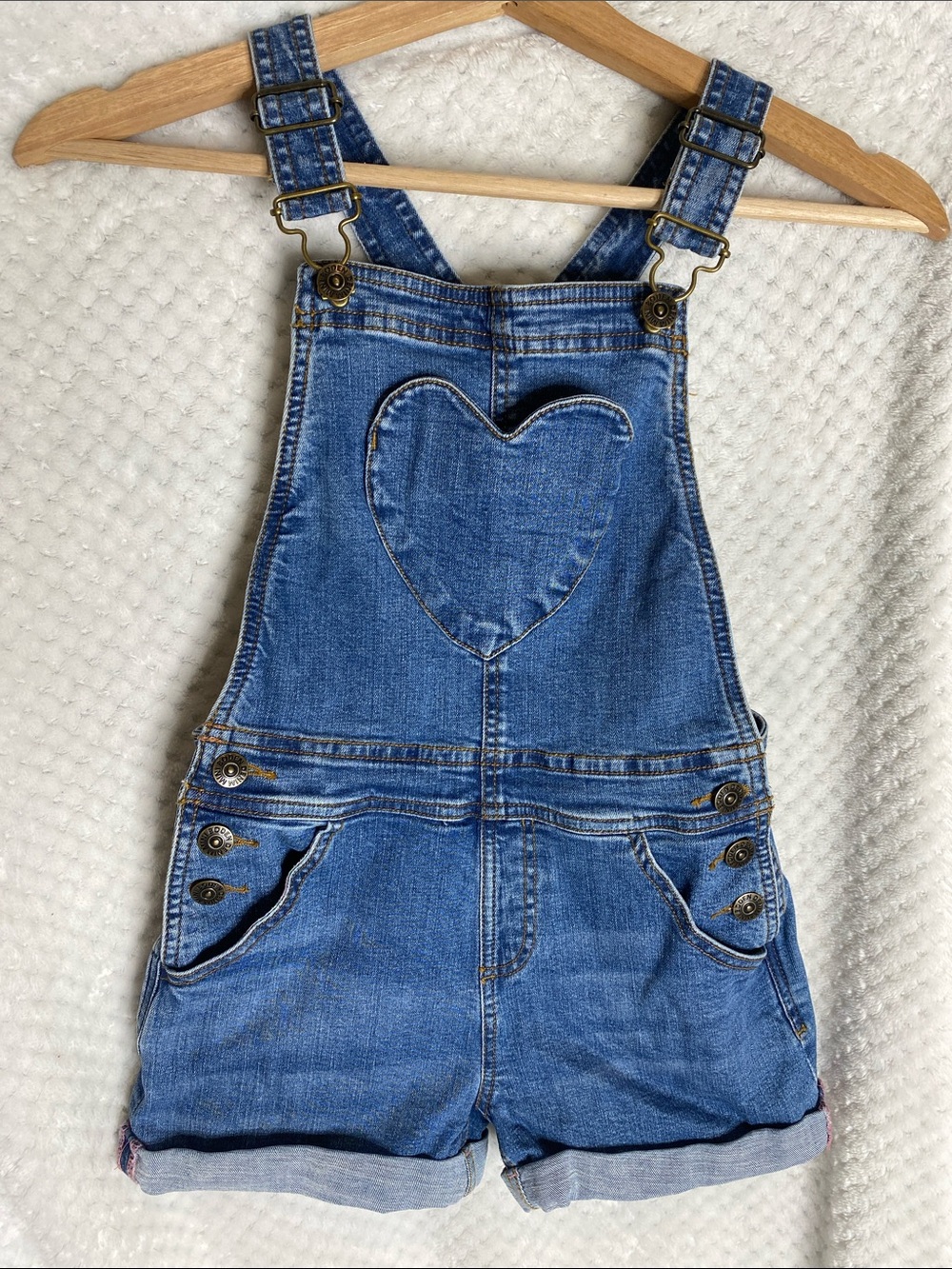 Mini Boden blue jean denim heart pocket overalls